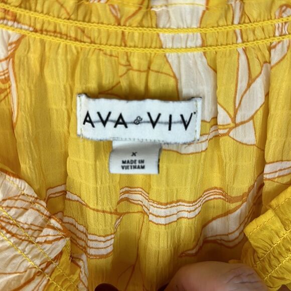 Ava Viv Shirt Yellow Orange Floral Pheasant Smocked
Pullover Plus Size X - Picture 3 of 6